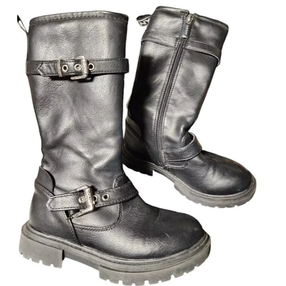 DKNY Girls Black Biker Moto Boots Size 12 Side Zip